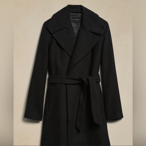 NWT Banana Republic Tie Waist Wrap Coat with Wood Hanger - Picture 1 of 13